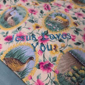 Handcrafted Christian Baby Quilt With Floral & Duck Print "Jesus Loves You"